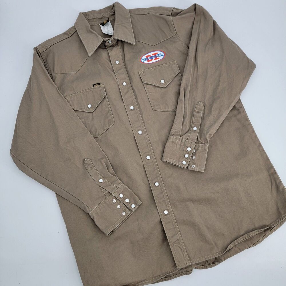 LAPCO Mens XL Long Khaki Heavyweight Western Work Shirt Pearl Snap Long Sleeve
